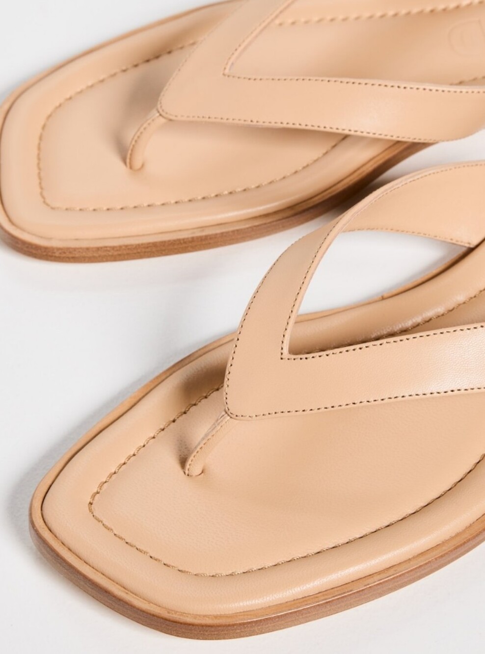 STAUD Dante Beige Square-Toe Leather Thong Sandals - Picture 3 of 6